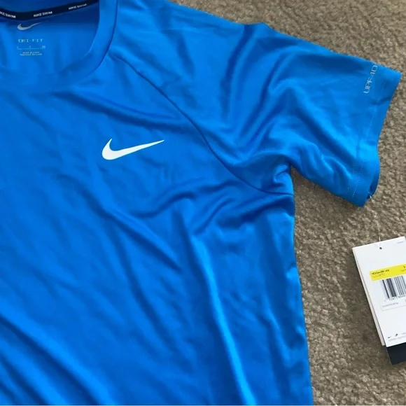 Mens Nike Dri Fit swim blue short sleeve shirt size small NWT - Picture 2 of 4